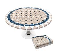 VOUNOT Round Tablecloth Covers Elastic Picnic Waterproof Table Cover Ceramic Pattern 90-120cm, 6702868234263, Khaki Blue