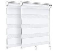 VOUNOT Set of 2 Zebra Roller Blind Double Fabric, Day and Night Translucent or Blackout Vision Curtains, White, 90 x 150 cm