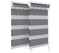 VOUNOT Set of 2 Zebra Roller Blind Double Fabric, Day and Night Translucent or Blackout Vision Curtains, Grey, 45 x 150 cm