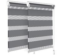 VOUNOT Set of 2 Zebra Roller Blind Double Fabric, Day and Night Translucent or Blackout Vision Curtains, Grey, 55 x 150 cm