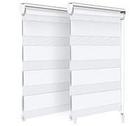 VOUNOT® Set of 2 Day and Night Blinds No Drill, Zebra Roller Blinds for Windows, Double Layer Translucent and Blackout Fabric, Easy Installation Window Shades, White, 50 x 150 cm