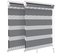 VOUNOT Set of 2 Zebra Roller Blind Double Fabric, Day and Night Translucent or Blackout Vision Curtains, Grey, 80 x 150 cm