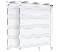 VOUNOT Set of 2 Zebra Roller Blind Double Fabric, Day and Night Translucent or Blackout Vision Curtains, White, 100 x 150 cm