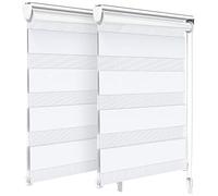 VOUNOT® Set of 2 Day and Night Blinds No Drill, Zebra Roller Blinds for Windows, Double Layer Translucent and Blackout Fabric, Easy Installation Window Shades, White, 55 x 150 cm