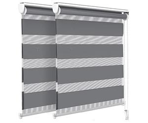 VOUNOT® Set of 2 Day and Night Blinds No Drill, Zebra Roller Blinds for Windows, Double Layer Translucent and Blackout Fabric, Easy Installation Window Shades, Grey, 90 x 150 cm