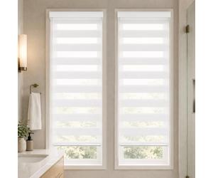 VOUNOT® Set of 2 Day and Night Blinds No Drill, Zebra Roller Blinds for Windows, Double Layer Translucent and Blackout Fabric, Easy Installation Window Shades, White, 50 x 150 cm