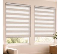 VOUNOT® Set of 2 Day and Night Zebra Roller Blinds No Drill,90x150cm Linen | Double Layer Translucent and Blackout Fabric, Easy Installation Window Shades Fit Home Office Bedroom Kids Room Easy