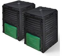 vounot Set of 2 Garden Composter 300L Premium Compost Bin for Garden Waste Compost Bin Made of Shock Resistant and UV Resistant Polypropylene Black Green