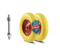 VOUNOT® Set of 2 Puncture-Proof 4.80/4.00-8 PU Wheelbarrow Wheel 392x92mm, 20mm Bore, with Needle Bearings for Hand Trucks, Carts, and Garden Trailers, Yellow