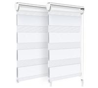 VOUNOT Set of 2 Zebra Roller Blind Double Fabric, Day and Night Translucent or Blackout Vision Curtains, White, 45 x 150 cm