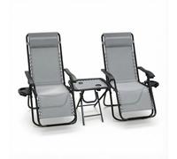 VOUNOT Set of 2 Zero Gravity Chair & Matching Table Reclining Sun Loungers Grey