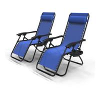 VOUNOT Set of 2 Zero Gravity Chairs Garden Sun Loungers Cup/Phone Holder Blue