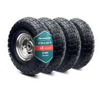 VOUNOT® Set of 4 Pneumatic Wheel 3.50-4 with Inner Tube, Replacement Wheelbarrow Wheel with Ball Bearings, 260x85mm, 16mm Bore, Heavy Duty Tyre for Wheelbarrow Sack Truck Garden Trolley