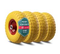 VOUNOT® Set of 4 Puncture-Proof 3.5-4 PU Wheelbarrow Wheel 260x85mm, 16mm Bore, with Needle Bearings for Hand Trucks, Carts, and Garden Trailers, Yellow