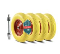 VOUNOT® Set of 4 Puncture-Proof 4.80/4.00-8 PU Wheelbarrow Wheel 392x92mm, 20mm Bore, with Needle Bearings for Hand Trucks, Carts, and Garden Trailers, Yellow