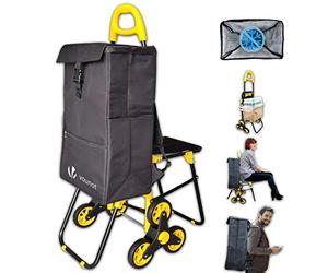 VOUNOT Shopping Trolley 2920551186532, 35L Waterproof, 6 Wheels Stair Climbing, Foldable Utility Cart with Seat, 95KG Weight Capacity, Black&yellow