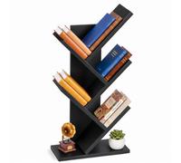 VOUNOT® Tree Bookshelf, 30 x 16 x 60 cm, Compact Bookcase, Black | Book, Magazine & CD Storage, Display Shelf, Space-Saving Design, Anti-Tip, Multi-Room Use