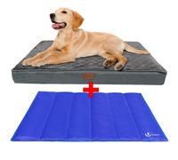 VOUNOT 2 in 1 Medium Dog Bed with Cooling Mat, Orthopedic Dog Mattress Pet Cushion with Removable Cover, Grey, 76x51x9 cm