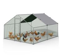 VOUNOT® Walk In Chicken Run Coop, Large Galvanised Metal Poultry Cage with Lockable Door, Waterproof Roof Cover for Chickens, Hens, Rabbits, Ducks & Small Animals, 300 x 300 x 200 cm