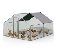 VOUNOT® Walk In Chicken Run Coop, Large Galvanised Metal Poultry Cage with Lockable Door, Waterproof Roof Cover for Chickens, Hens, Rabbits, Ducks & Small Animals, 300 x 300 x 200 cm