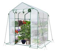 VOUNOT Walk In Greenhouse w/Shelves Rollup Door Polytunnel White 143x143x195cm