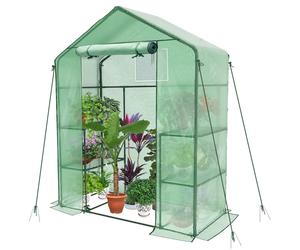 VOUNOT Walk In Greenhouse with Shelves, Garden Polytunnel Green 143x73x195cm