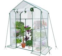 VOUNOT Walk In Greenhouse with Shelves, Roll up Zip Panel Door Garden Plastic Polytunnels Grow House, White 143x73x195cm