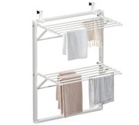 VOUNOT® Wall-Mounted Foldable Clothes Drying Rack, Double-Tier Laundry Airer for Bathroom or Balcony, Space-Saving Design, White