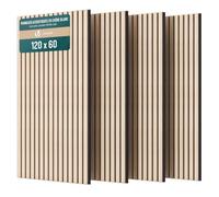 VOUNOT® Wooden Slat Acoustic Wall Panels 4 Pack 120x60 cm, Sound Absorbing Decorative Wood Panelling for Living Room, Bedroom & Office, White Oak