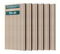 VOUNOT® Wooden Slat Acoustic Wall Panels 6 Pack 120x60 cm, Sound Absorbing Decorative Wood Panelling for Living Room, Bedroom & Office, White Oak