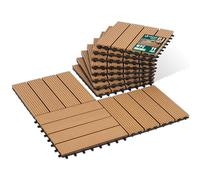 VOUNOT® WPC Decking Tiles Set of 11, Interlocking Terrace Deck Tiles, Anti-Slip Waterproof Outdoor Garden Patio Balcony Flooring, 30 x 30 cm, Wood Color