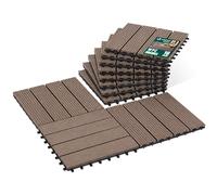 VOUNOT® WPC Decking Tiles Set of 16, Interlocking Terrace Deck Tiles, Anti-Slip Waterproof Outdoor Garden Patio Balcony Flooring, 30 x 30 cm, Brown