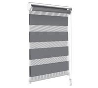 VOUNOT Day and Night Zebra Roller Blind with Clips 100 x 150 cm, Double Fabric Translucent or Blackout Vision Curtains for Window and Door, No Drilling, Grey
