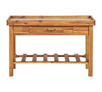 Voupuoda Brown Garden Work Bench with Zinc Top Solid Acacia Wood,beautiful wooden potting bench,user-friendly wooden garden planting table