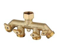 VOURUNA Premium Heavy Duty Brass 4 Way Garden Hose Splitter Improved, NPT3/4" Copper Four Outlet Faucet Diverter Valve, Outdoor Garden Manifold Adapter Connector (4-way)