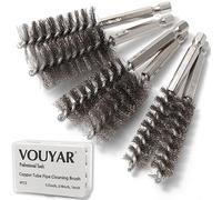 Vouyar 6pcs Copper Tube Pipe Cleaner, 1/2” 3/4” 1” Pipe Cleaning Brush Set, Stainless Steel Wire Bore Brushes for Power Drill, 1/4 Inch Hex Shank