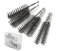 Vouyar 6pcs Extended Copper Tube Pipe Cleaner, 1/2” 3/4” 1” Pipe Cleaning Brush Set, Stainless Steel Wire Bore Brushes for Power Drill, 1/4 Inch Hex Shank