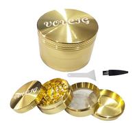 VOVCIG 2.5 Inches Premium Herb Grinder-4 Piece Large Zinc Alloy Spice Grinder with Pollen Catcher,Comes with Pollen Scraper and Cleaning Brush,Gold（63mm）