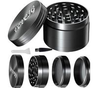 VOVCIG 2.5 Inches Premium Herb Grinder-4 Piece Large Zinc Alloy Spice Grinder with Pollen Catcher,Comes with Pollen Scraper and Cleaning Brush,Black（63mm）
