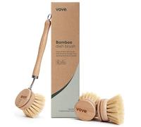Vove Bamboo Washing Up Brush with 3 Replacement Heads, Plastic-Free Kitchen Scrubbing Brush for Pots Pans and Dishes, FSC-Certified Bamboo Handle with Natural Fibre Bristles, Non-Toxic Zero-Waste