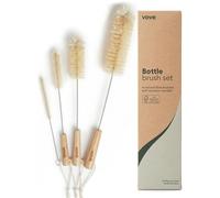 Vove Bottle Brush Set, 4 Natural Sisal Bottle Brushes with Long Bamboo Handles, Plastic-Free Bottle & Straw Cleaner Set, Zero Waste, Stainless Steel Wire, FSC Certified Bamboo, Kraft Packaging
