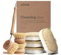 Vove Cleaning Duo, Bamboo Washing-Up Brush Set & Natural Washing Up Sponges, FSC-Certified Bamboo, Sisal, Loofah & Cellulose, Plastic-Free, Eco-Friendly Zero-Waste Scrubber Set
