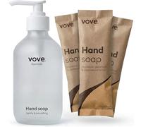 Vove Hand Wash Starter Set with Refillable Light Glass Pump Bottle & 3 Refills, Mandarin, Geranium & Cedarwood, Powder-to-Gel with Aloe Vera & Cactus Extract, Plant-based, Plastic-free