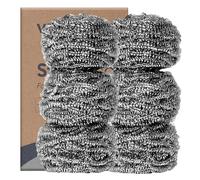 Vove Stainless Steel Scouring Pads, Pack of 6 Heavy-Duty Metal Scourers for Washing Up: Cast Iron, Pots & Pans, Griddle Pans, Grills, Hobs & Sinks - Removes Tough Grime - FSC-Certified Packaging