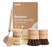 Vove Washing Up Brush Bundle - FSC-Certified Bamboo Washing Up Brush & Scrubbing Brush, 3 Replacement Heads - Natural Fibre Bristles - Non-Toxic, Plastic-Free Kitchen Cleaning Set