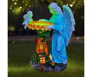 Voveexy Solar Angel Decor with Color Changing Light - Outdoor Statue, Sunflower Figure, Waterproof Sculpture, Lawn Ornament, Yard Art for Patio, Lawn, Housewarming, Garden Gift