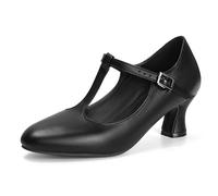 Voviggiw Women 1920s Shoes T-Strap Dance Pumps for Latin Salsa Ballroom Character Shoe Folklorico Flamenco Tango Swing, Black, 7 UK