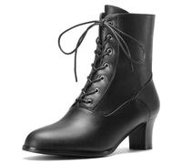 Voviggiw Women Victorian Boots Lace up Ankle Boot Witch Costume Booties Side Zipper, Black, 5.5 UK