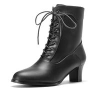 Voviggiw Women Victorian Boots Lace up Ankle Boot Witch Costume Booties Side Zipper, Black, 7.5 UK