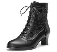 Voviggiw Women Victorian Boots Lace up Ankle Boots Witch Costume Booties Side Zipper, Warm Black, 7.5 UK